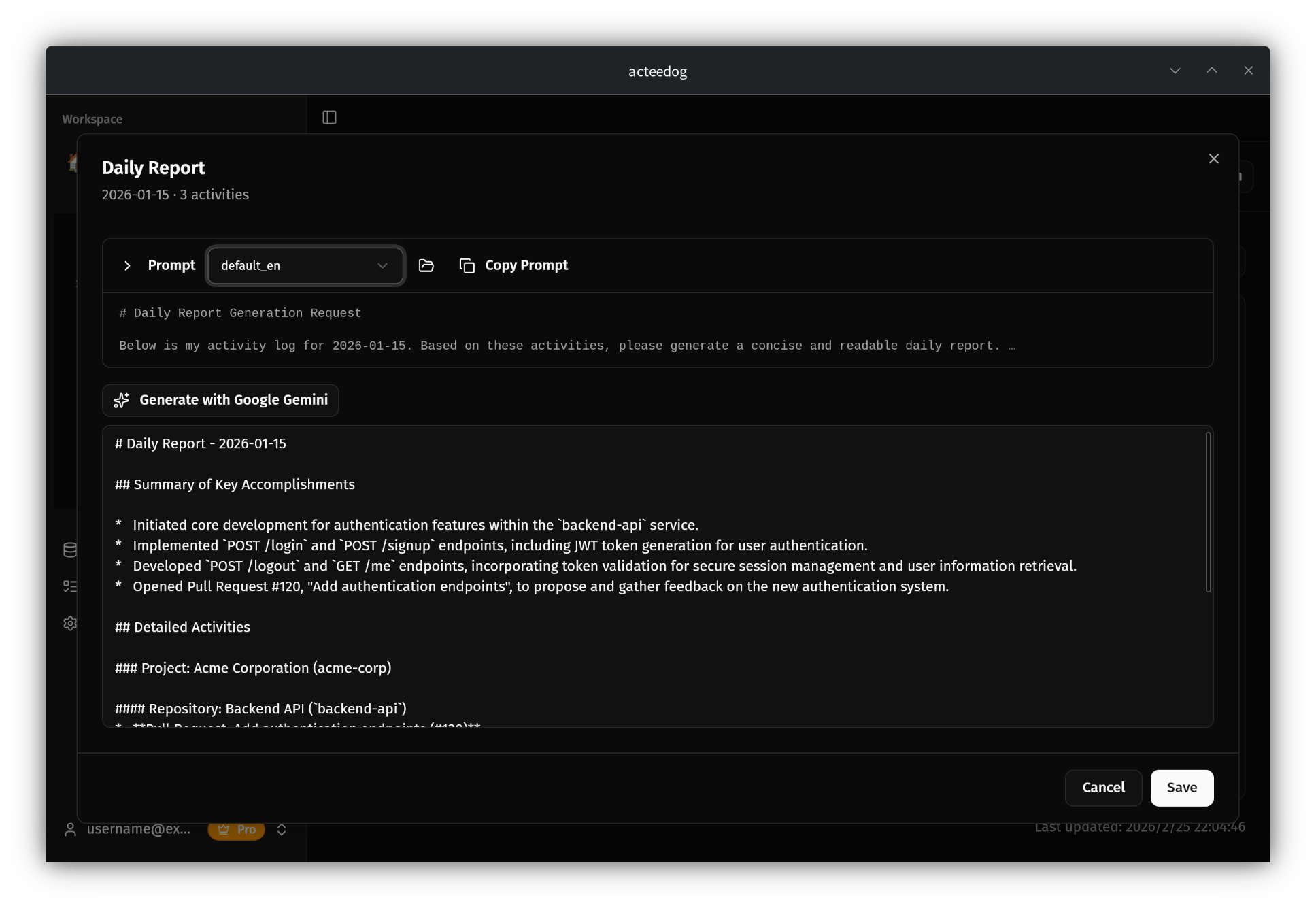 Acteedog AI-powered daily report generation